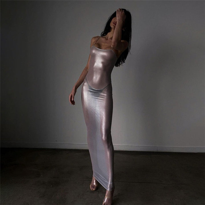 White Shiny Sheer Long Dress