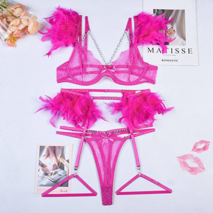 Feather Lace Chain Lingerie Set