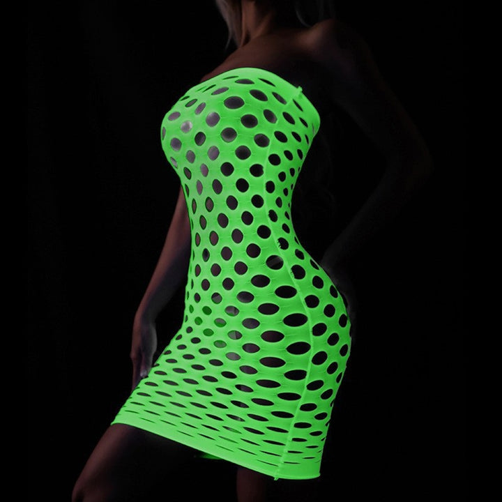 Neon Green Glow Fishnet Two-Piece Set