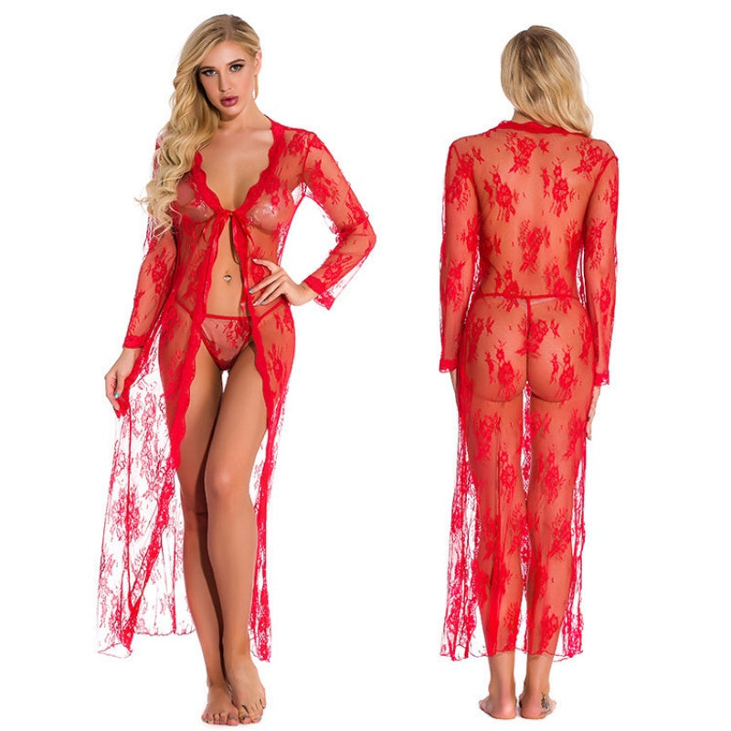 Black Floral Lace Long Robe