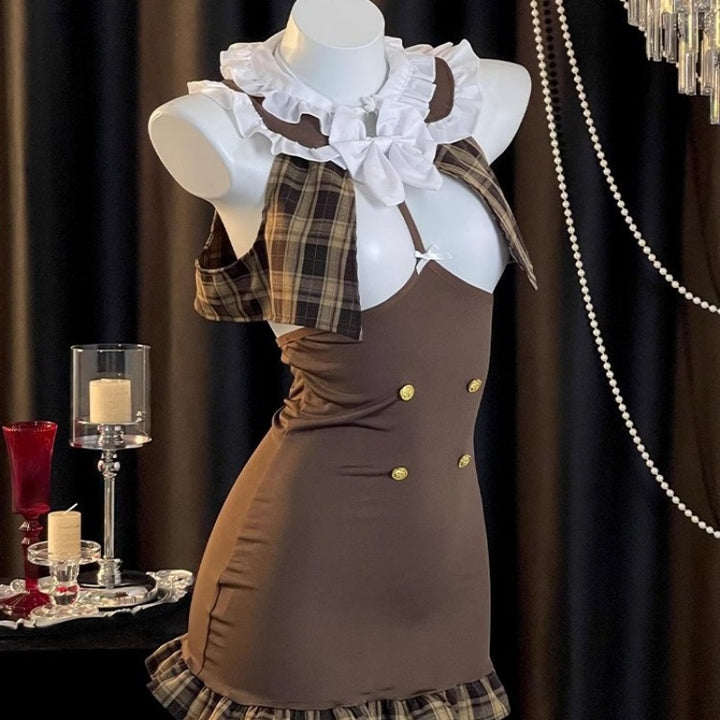 Brown Plaid Schoolgirl Mini Dress