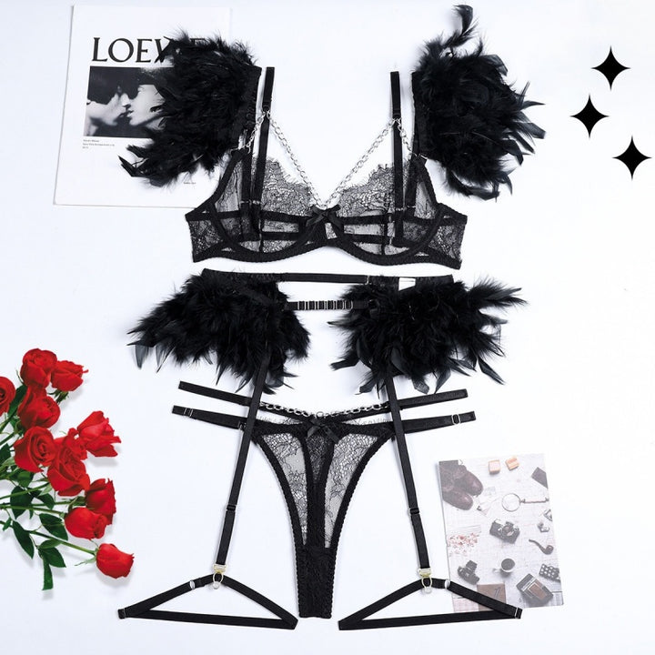 Feather Lace Chain Lingerie Set