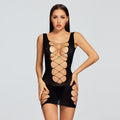 Sexy Black Crisscross Cut Out Mesh Bodysuit