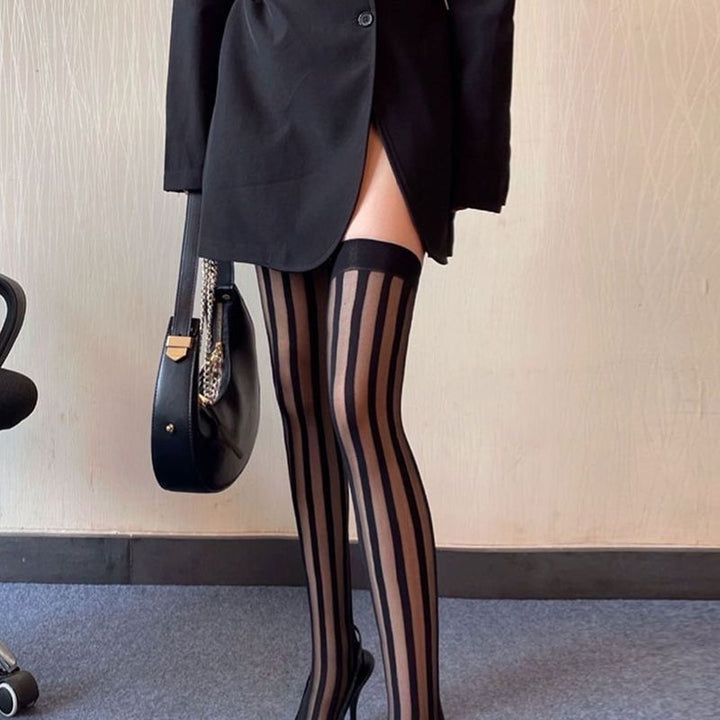 Black Striped Sheer Stockings