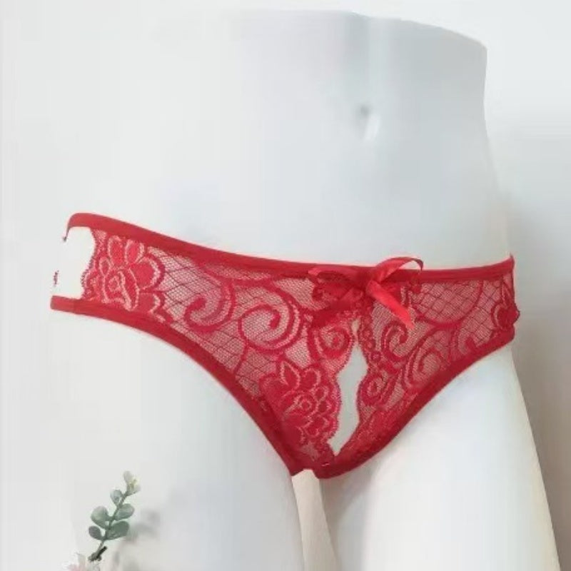 White Lace Open Crotch Thong