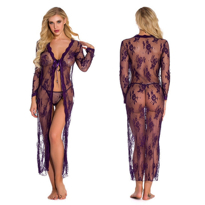 Black Floral Lace Long Robe