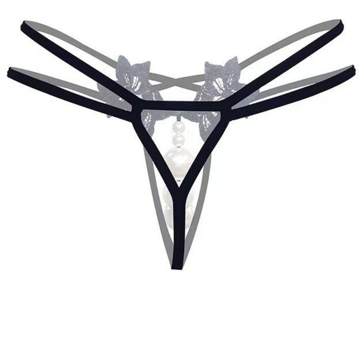 Black Lace Pearl Flower Thong