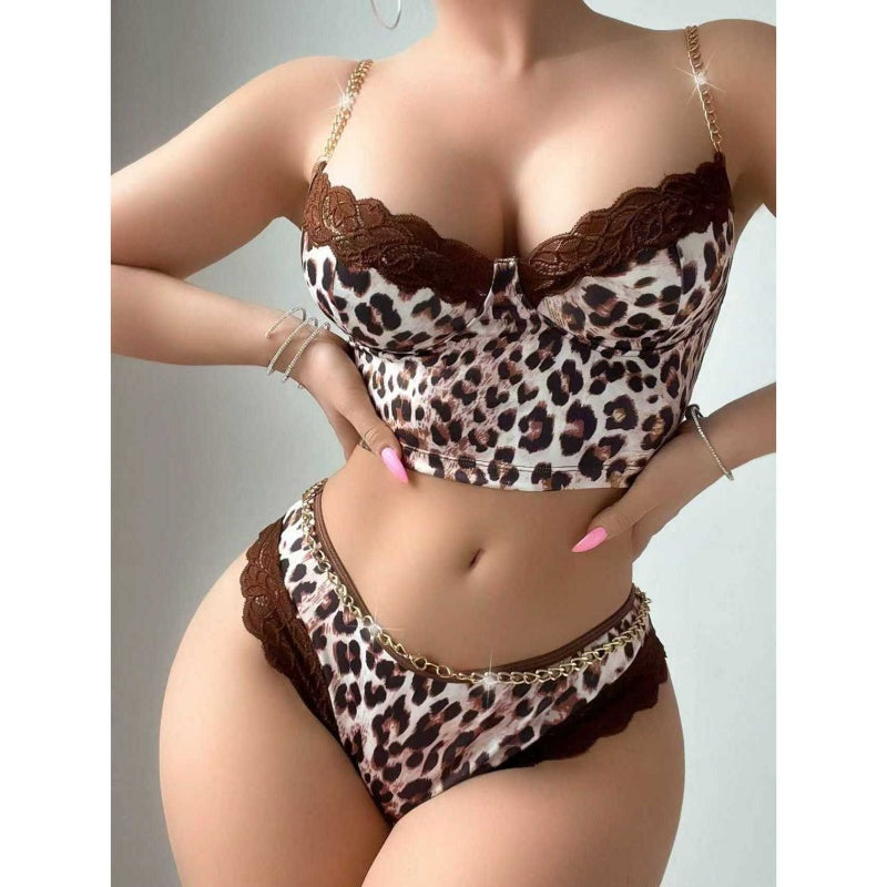 Leopard Print Chain Lingerie Set