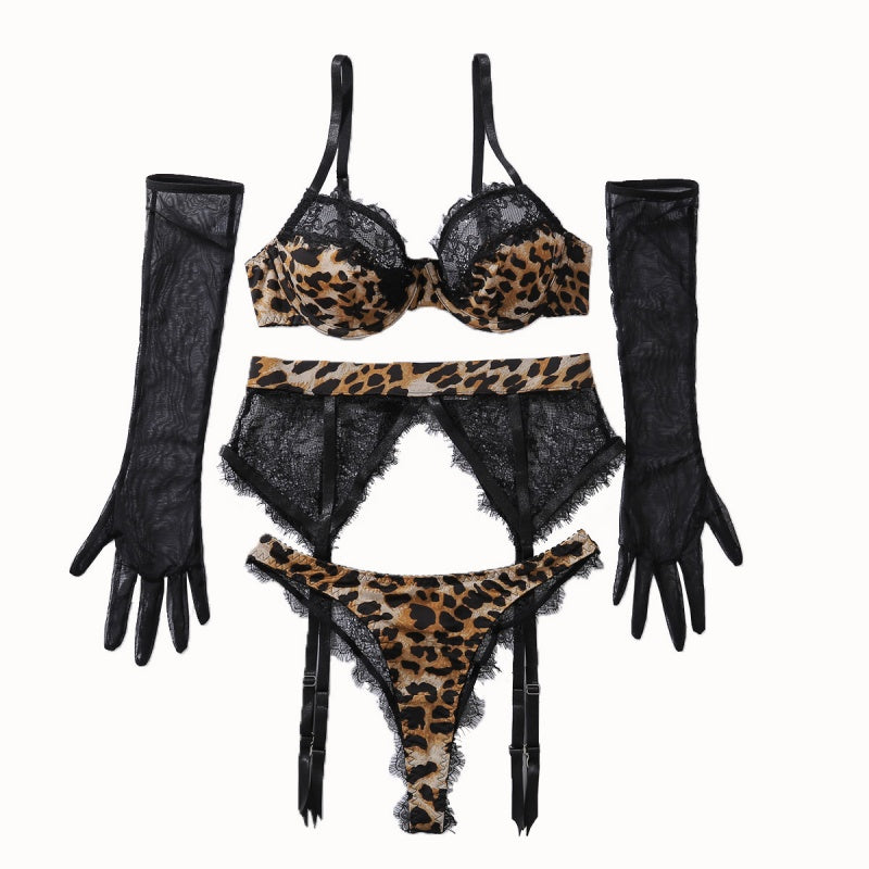 Sexy Leopard Lace Garter Lingerie Set