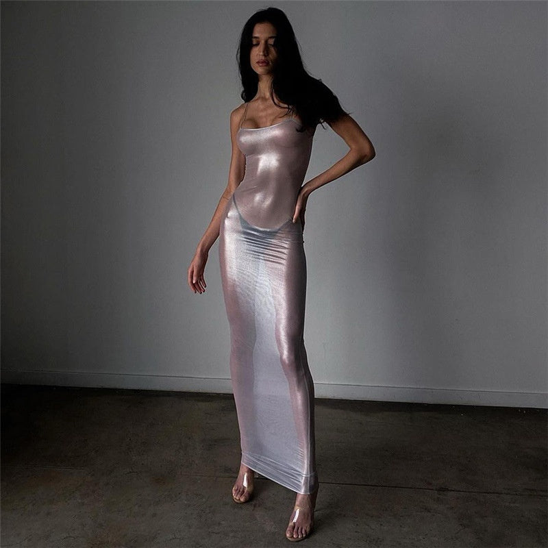 White Shiny Sheer Long Dress