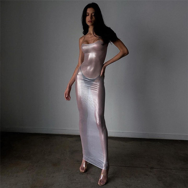 White Shiny Sheer Long Dress