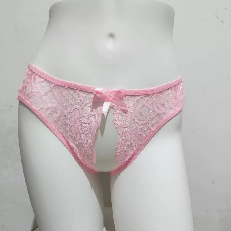 White Lace Open Crotch Thong