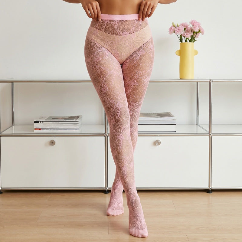 Black Floral Lace Pantyhose