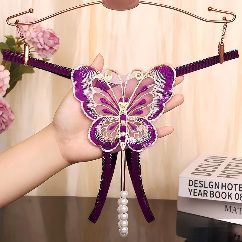 Butterfly Pearl Embroidered Thong