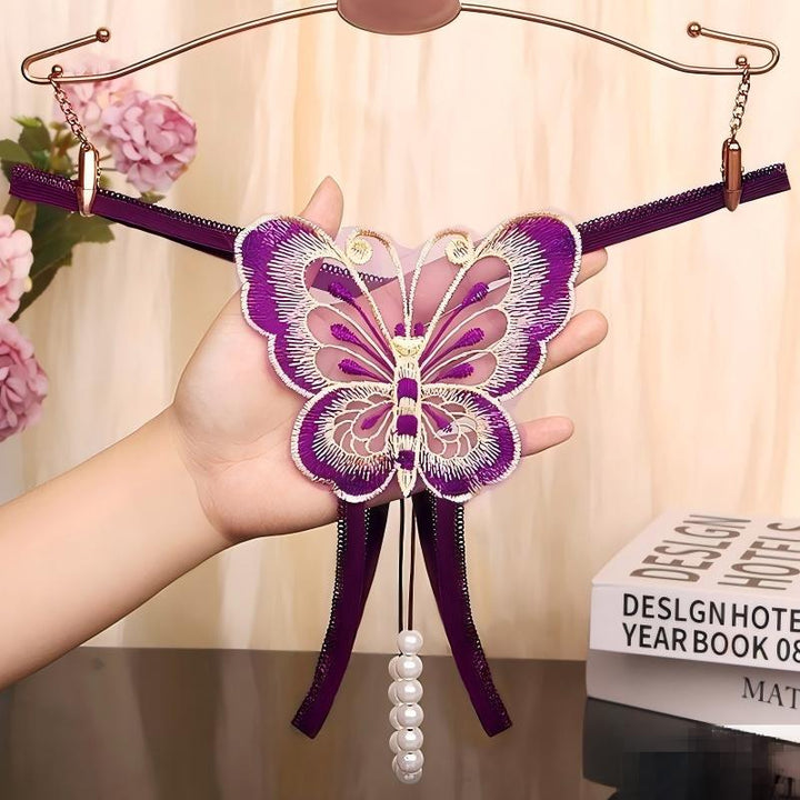 Butterfly Pearl Embroidered Thong