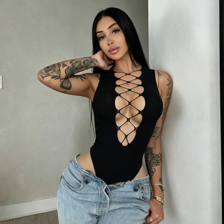 Black Cut-Out Cage Bodysuit