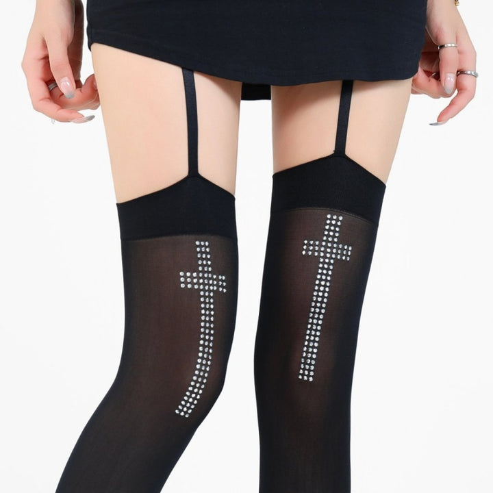 Black Rhinestone Cross Stockings