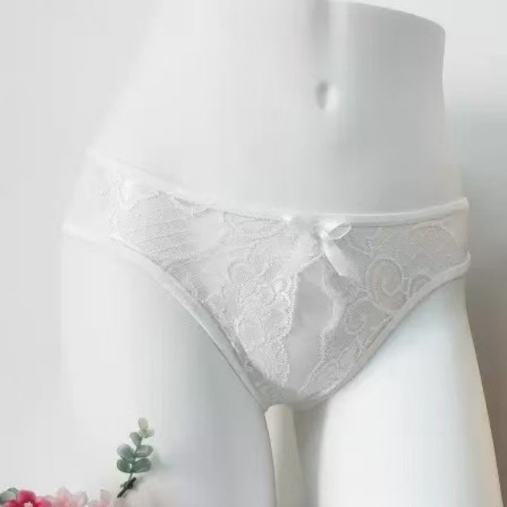 White Lace Open Crotch Thong