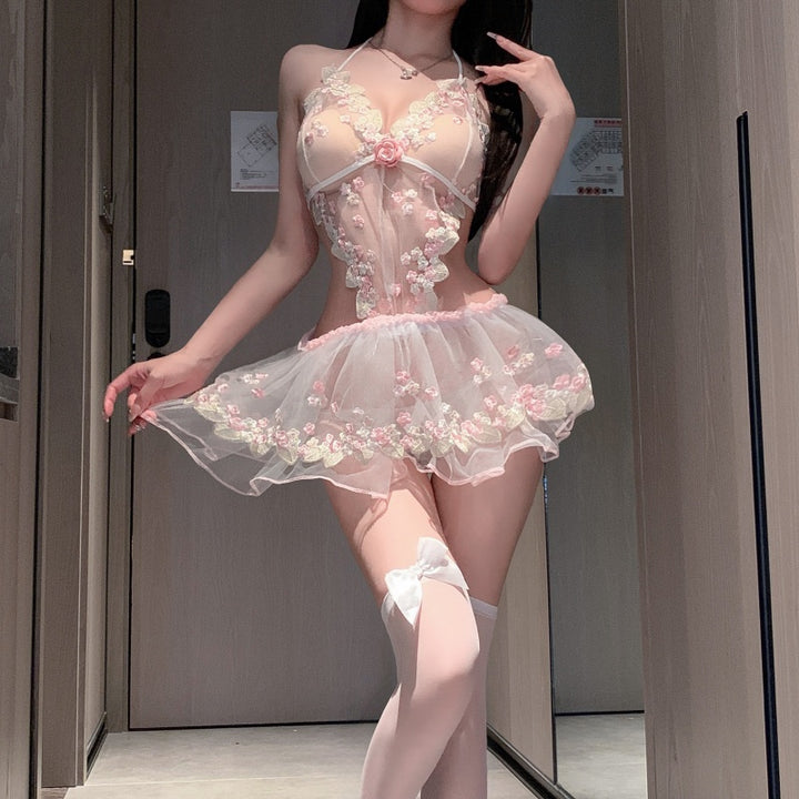 Floral Embroidered Sheer Babydoll Set