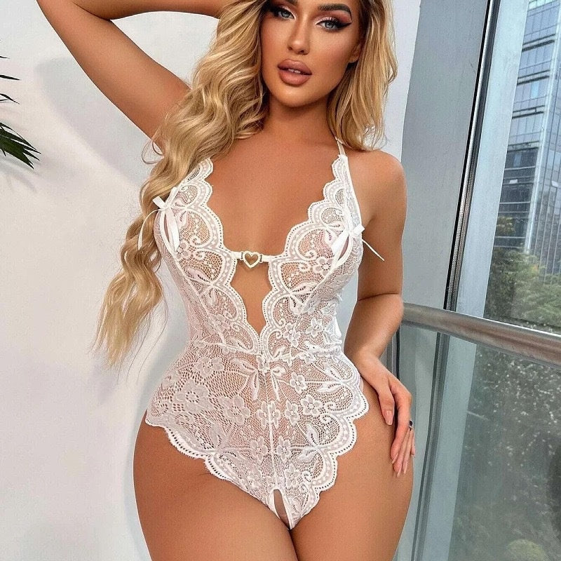 Heart Ring Lace Plunge Teddy