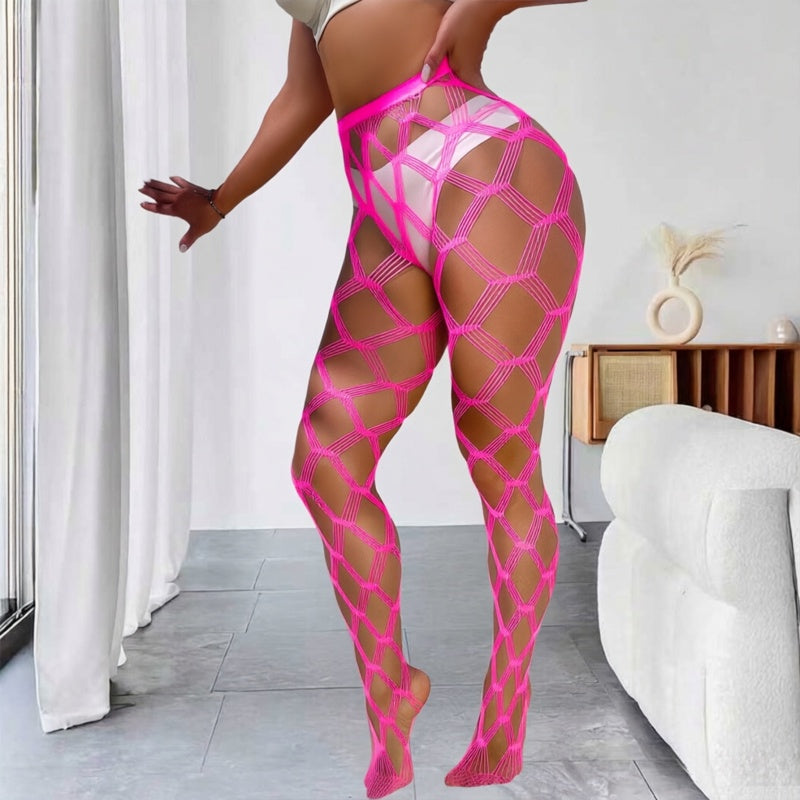 Black Geometric Cut-Out Fishnet Stockings