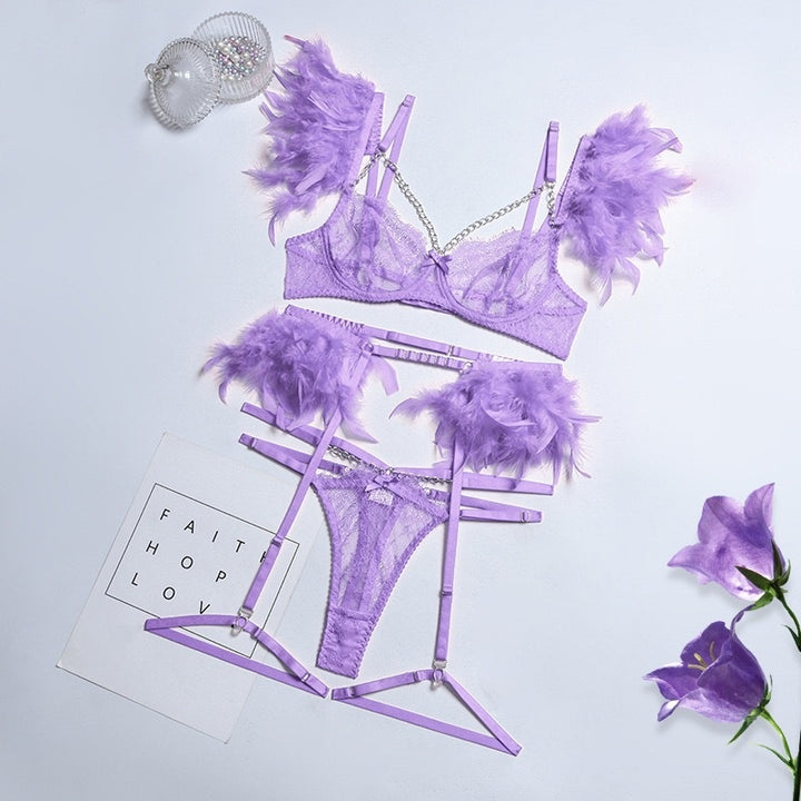 Feather Lace Chain Lingerie Set