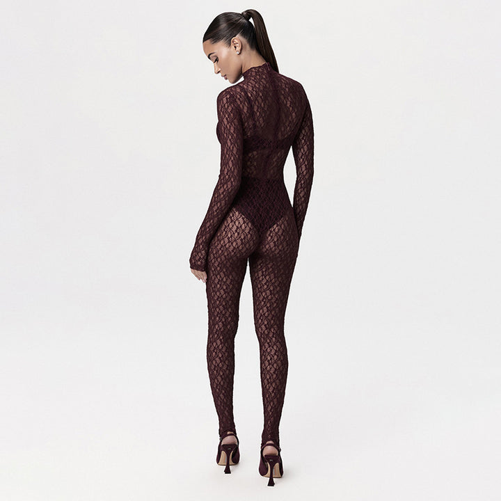 Black Floral Lace Full Body Catsuit