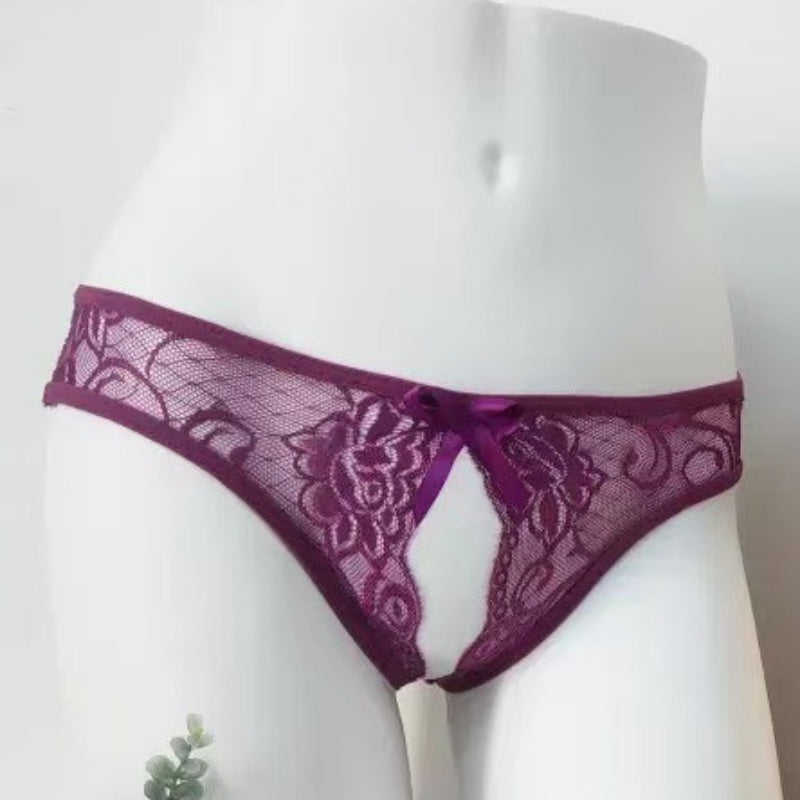 White Lace Open Crotch Thong