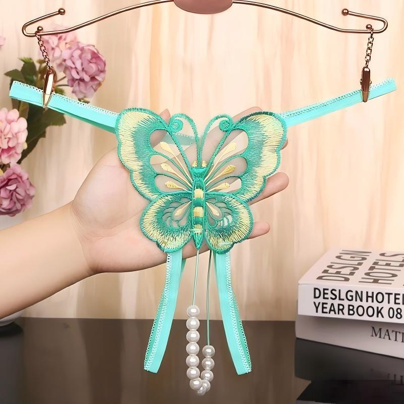 Butterfly Pearl Embroidered Thong
