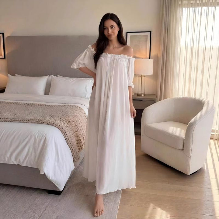 White Off-Shoulder Sheer Maxi Dress