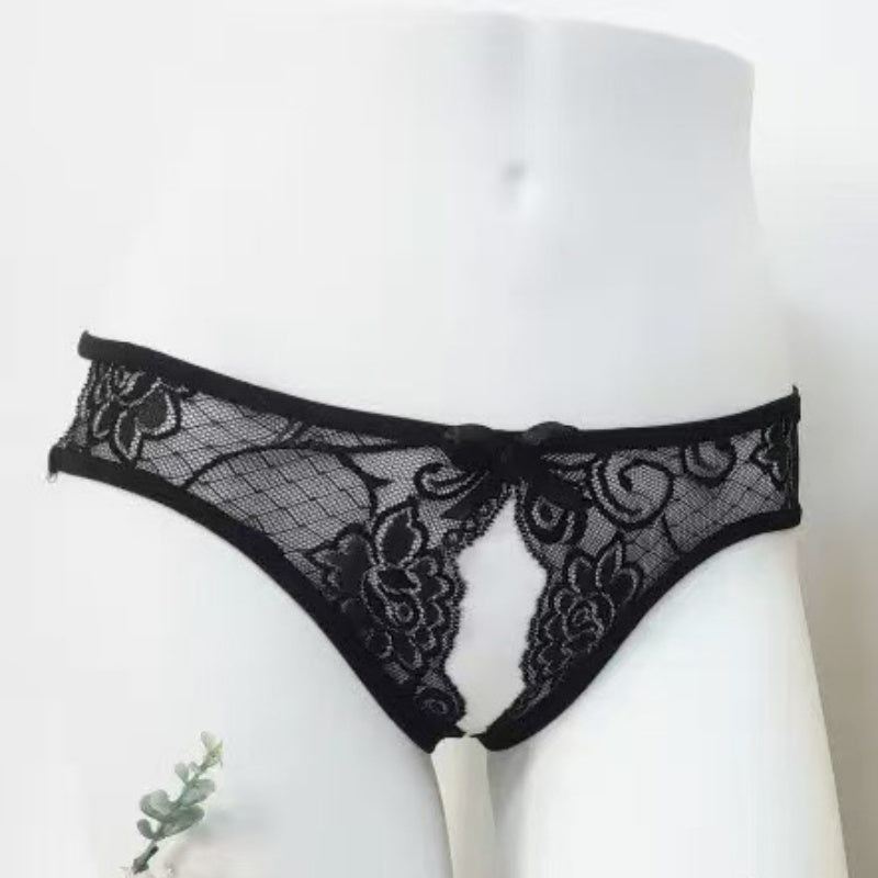 White Lace Open Crotch Thong