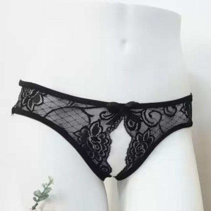 White Lace Open Crotch Thong