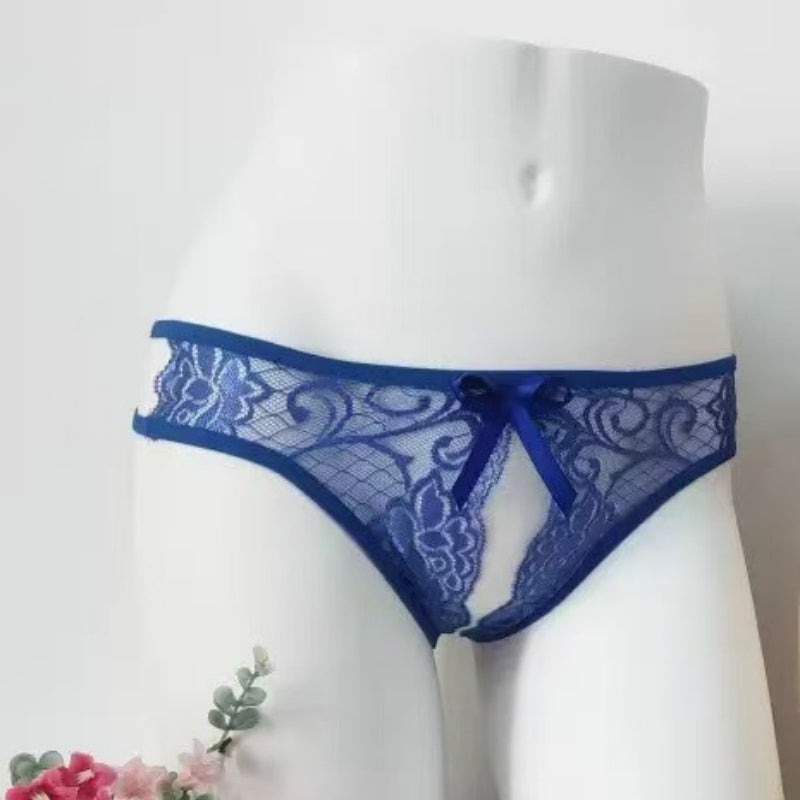 White Lace Open Crotch Thong