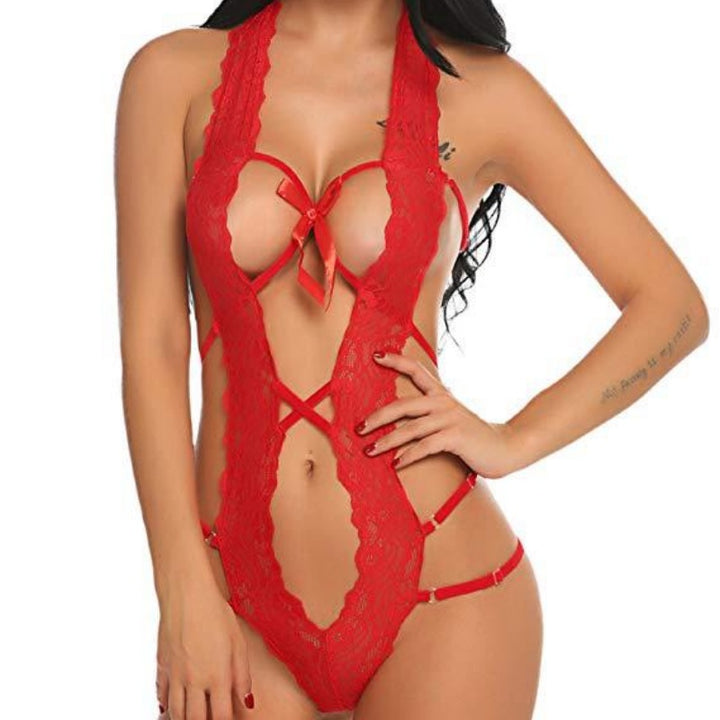 Open-Cup Lace Strappy Teddy