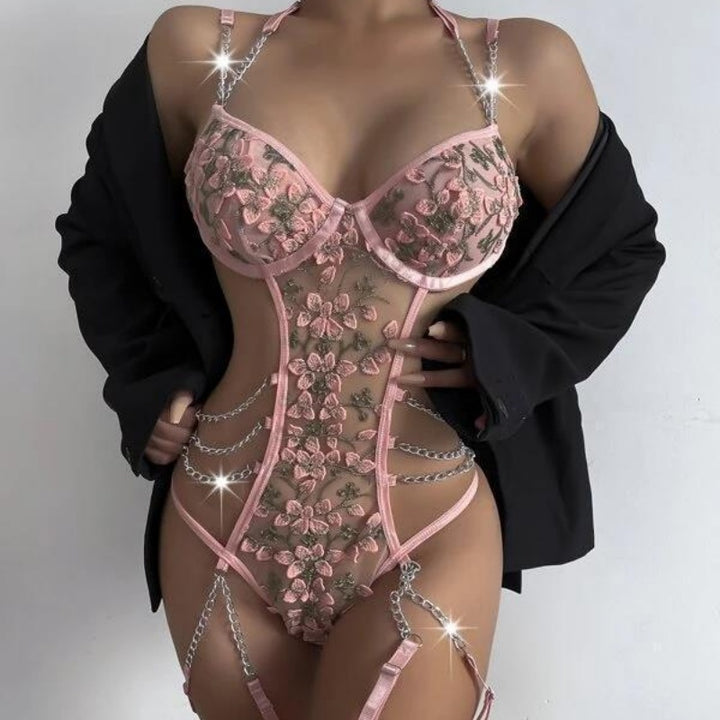 Embroidered Chain Lace Bodysuit