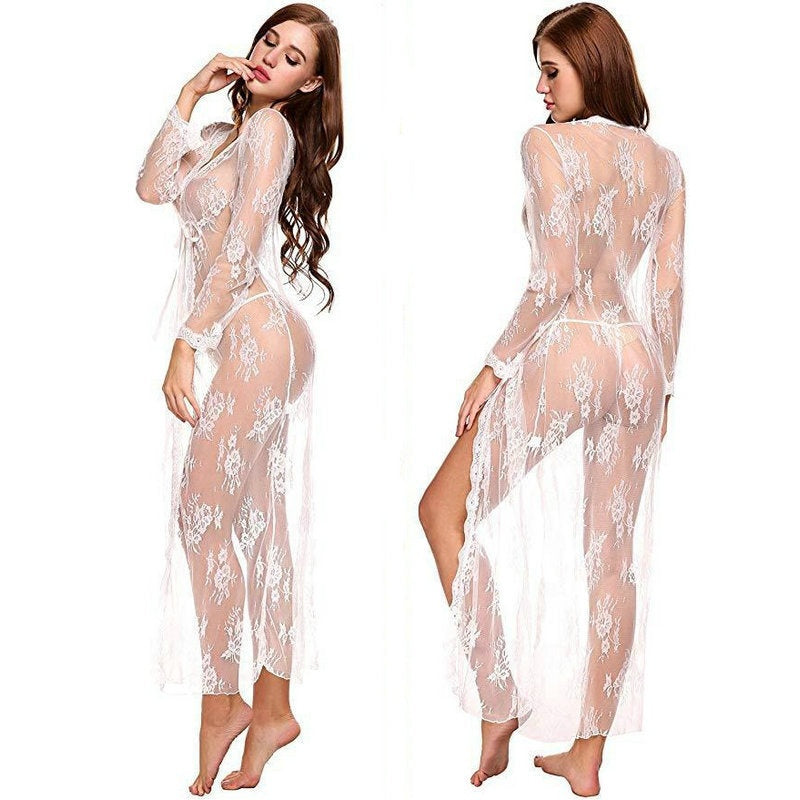 Black Floral Lace Long Robe