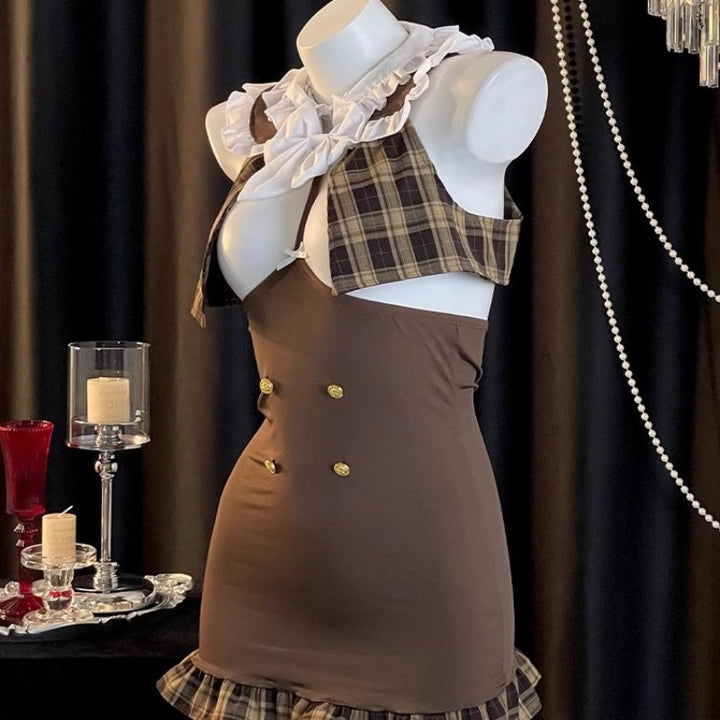 Brown Plaid Schoolgirl Mini Dress