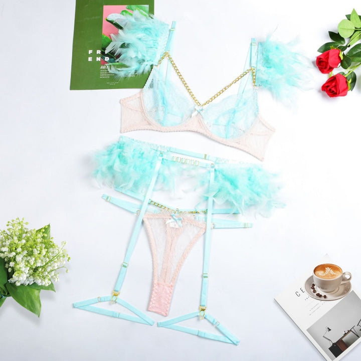 Feather Lace Chain Lingerie Set