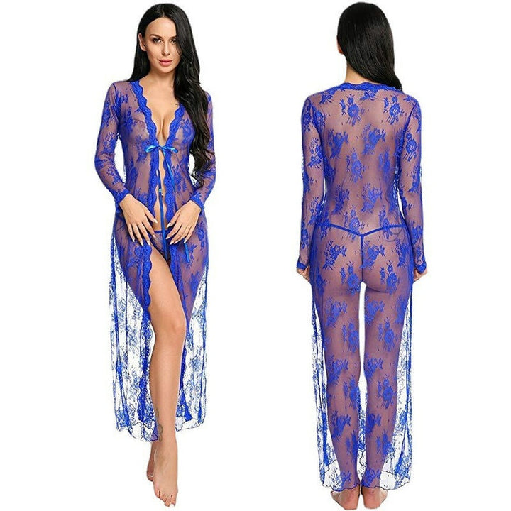 Black Floral Lace Long Robe