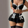 Sexy Black/Red Lace Bow Garter Lingerie Set