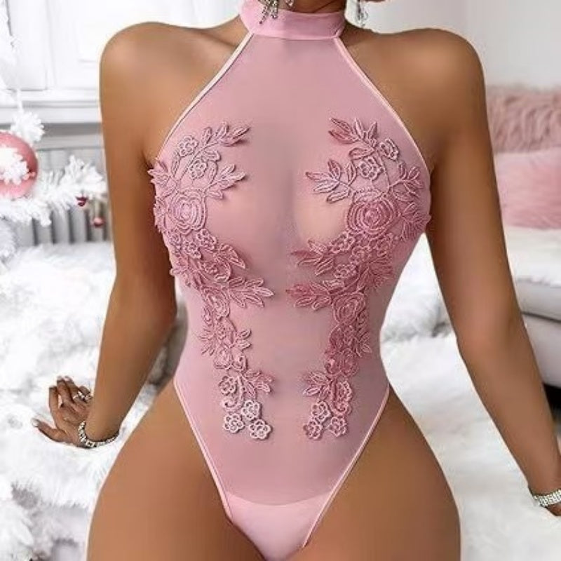 White Sheer Floral Lace Bodysuit