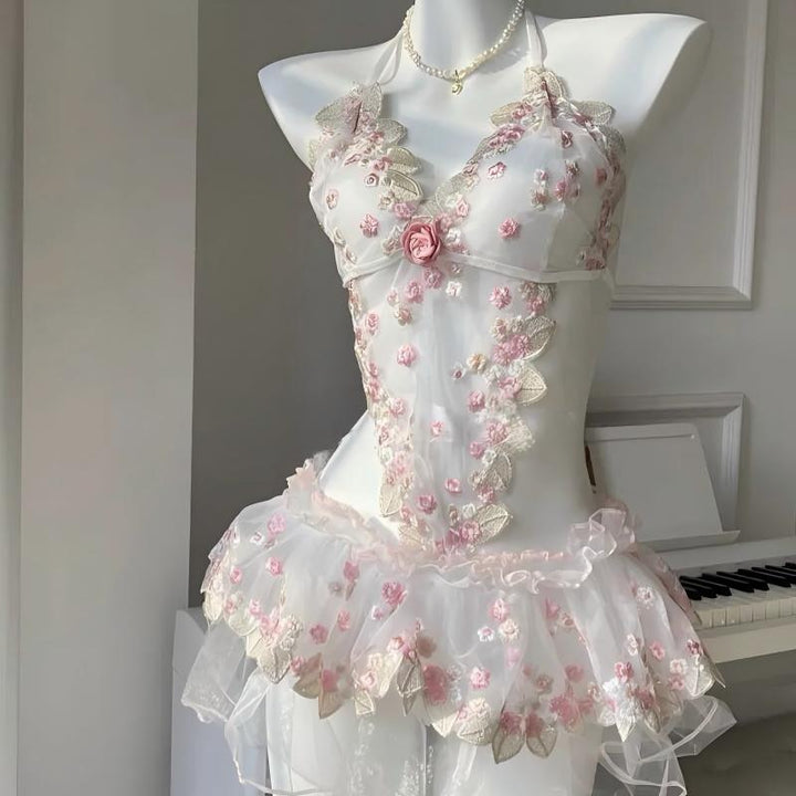 Floral Embroidered Sheer Babydoll Set