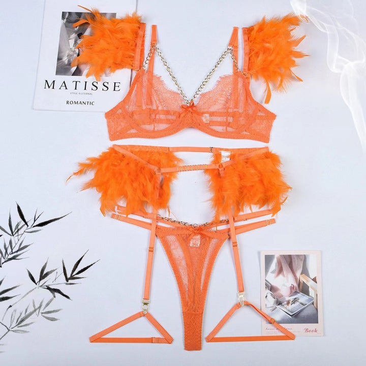 Feather Lace Chain Lingerie Set