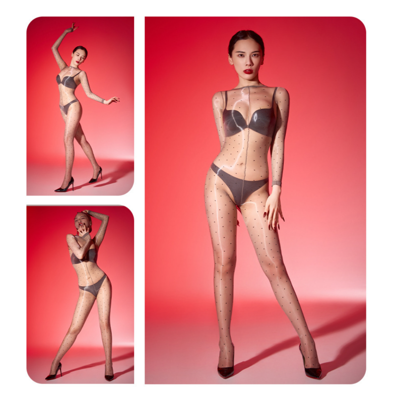 Black Polka Dot Sheer Bodysuit Stockings