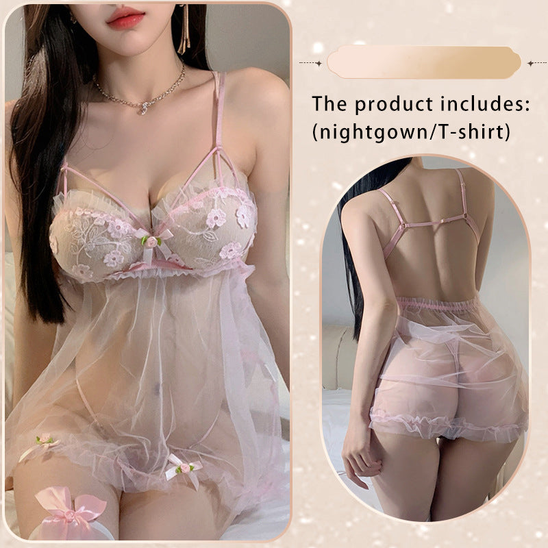 V-neck floral lace robe two-piece set